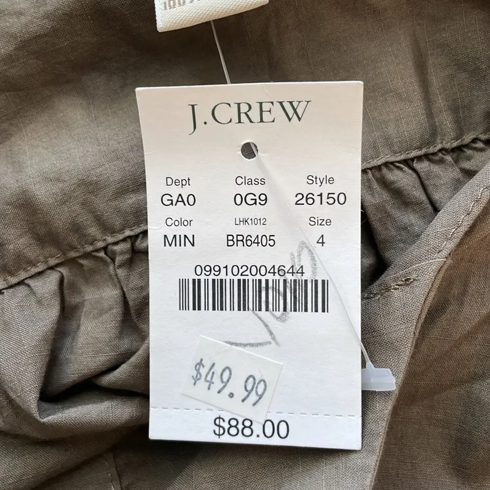 J. Crew 100% Cotton Brown Embellished V-Neck Blouse. Size 4. New With Tags.